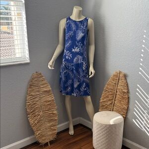 Tommy Bahama Blue and White Leaf Print Midi Dress